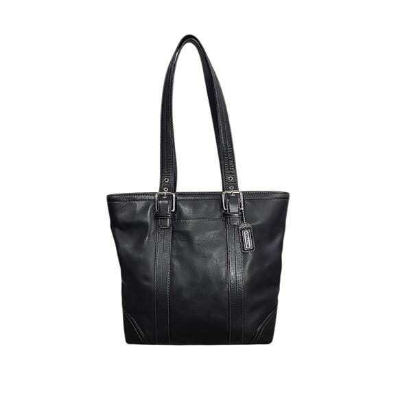 Coach Gallery Tote F11201 Black Leather Shoulder Bag Purse Handbag Medium Zip - Picture 1 of 14